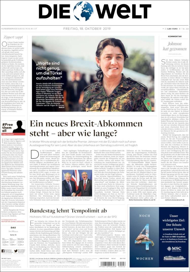 Portada de Die Welt (Alemania)