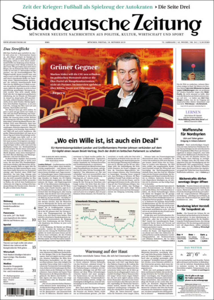 Portada de Sueddeutsche (Alemania)