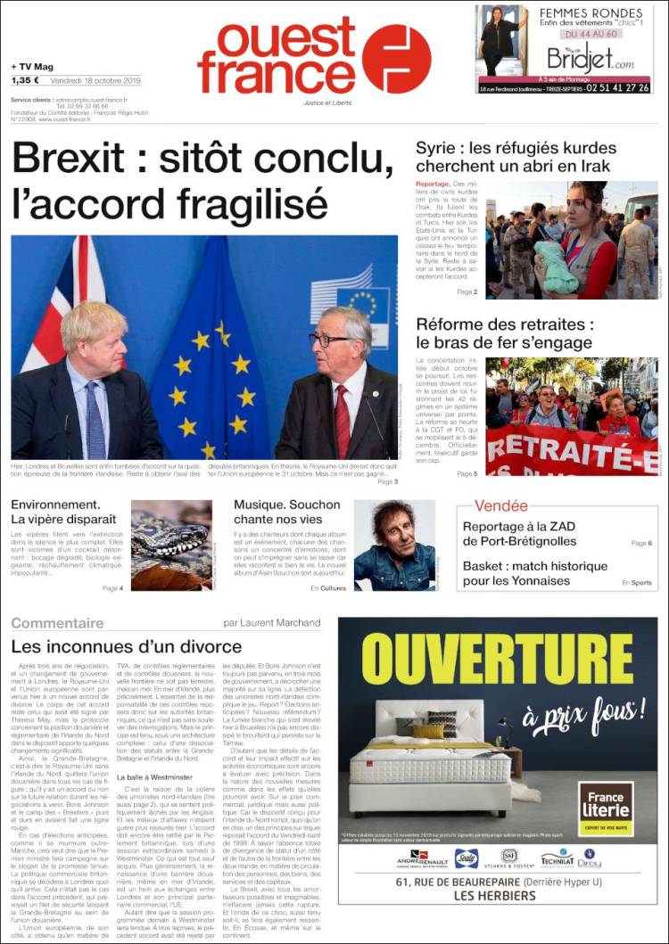 Portada de Ouest France (Francia)