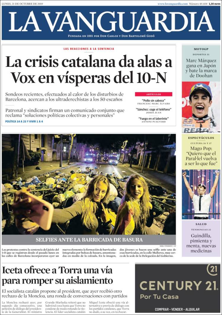 Portada de La Vanguardia (Espagne)