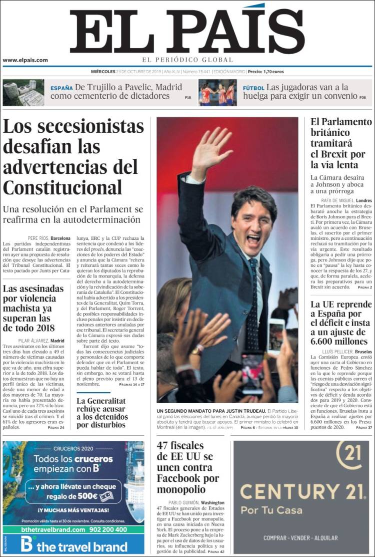 Portada de El País (España)