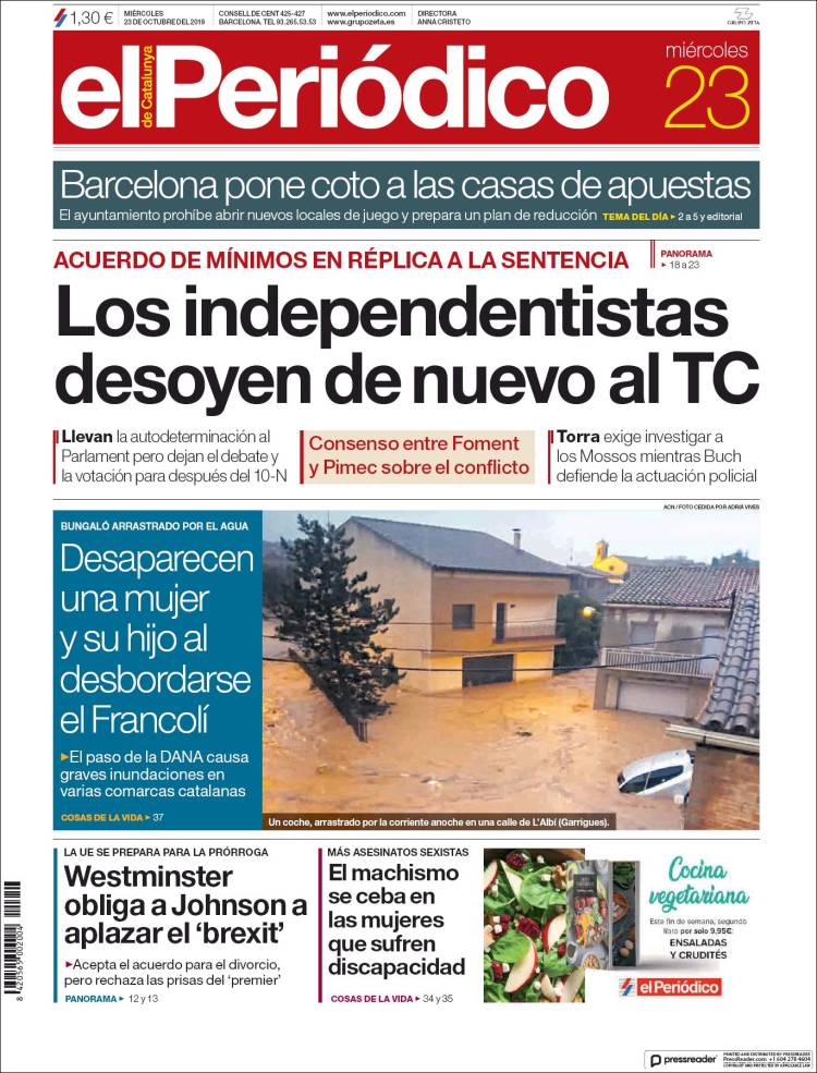 Portada de El Periódico (España)