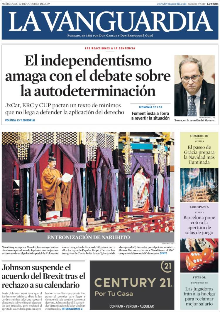 Portada de La Vanguardia (España)