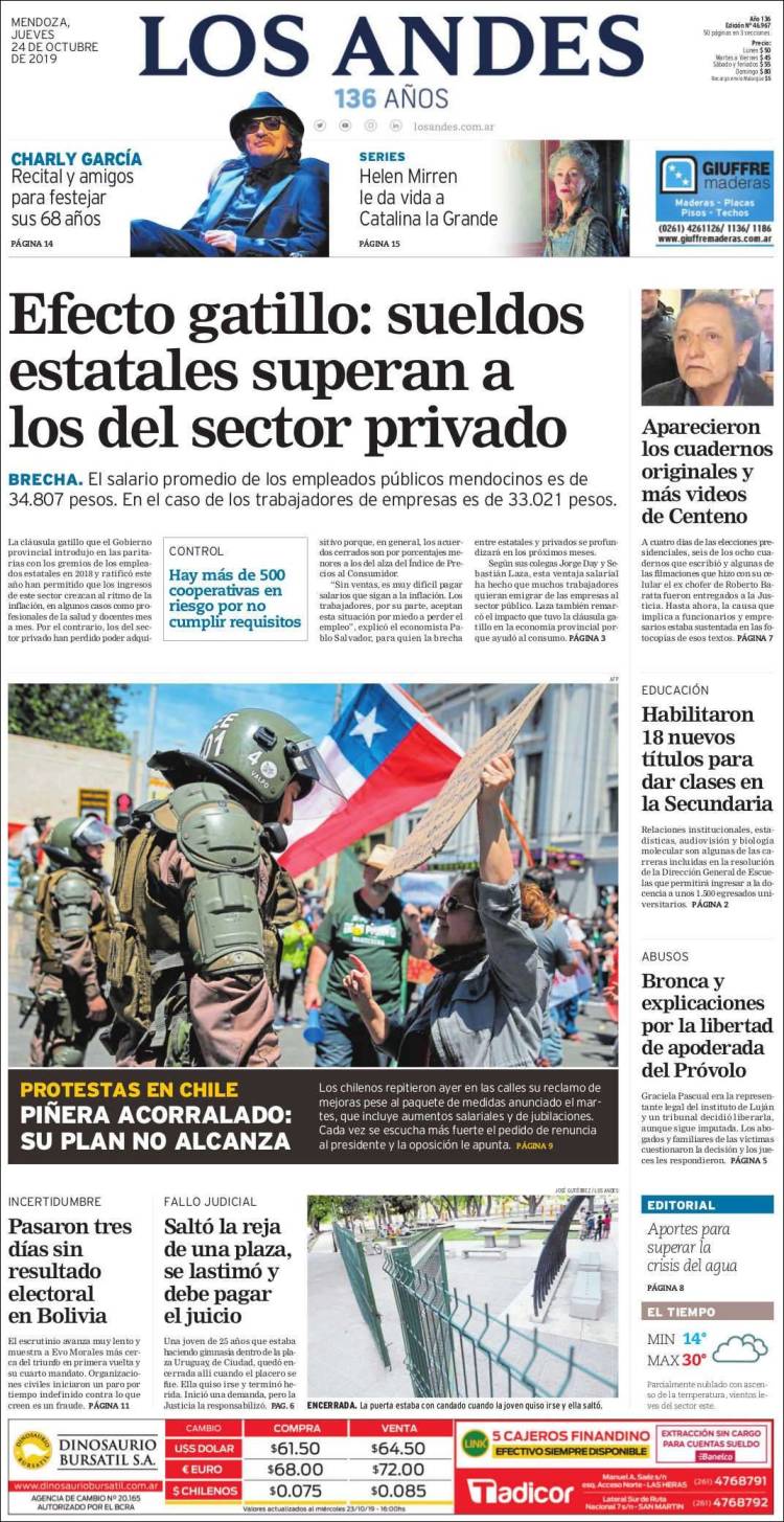 Portada de Los Andes - Mendoza (Argentina)