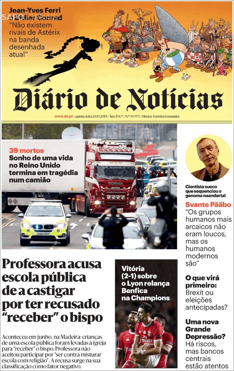 Portada de Diário de Noticias (Portugal)
