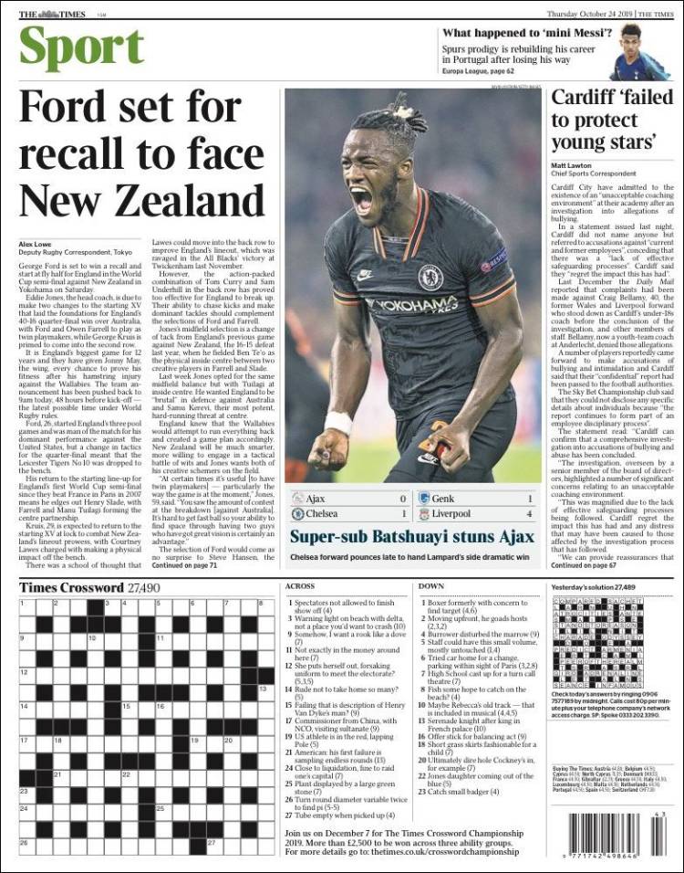 Portada de The Times Sport (Reino Unido)