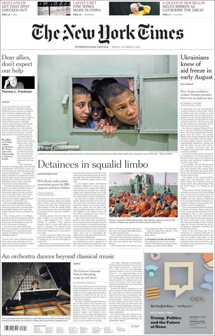 Portada de International New York Times (Europa)