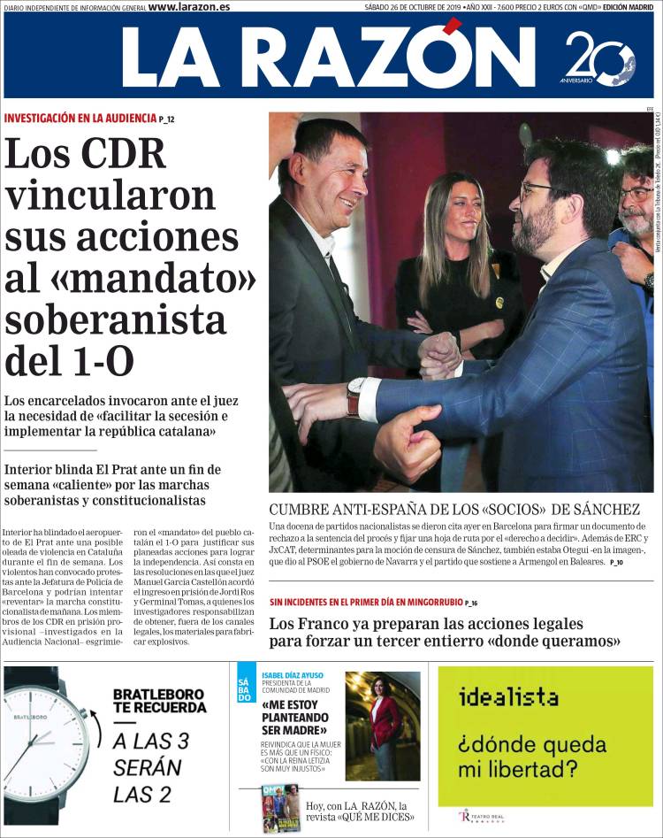 Portada de La Razón (España)