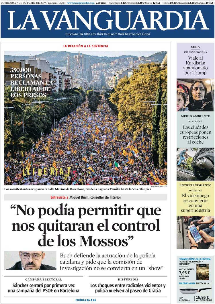 Portada de La Vanguardia (España)