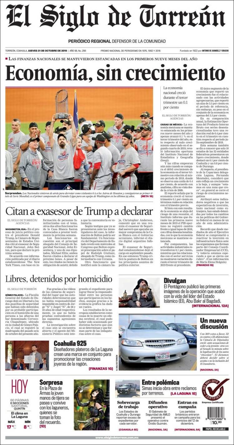 Periódico El Siglo De Torreon México Periódicos De México Toda La Prensa De Hoy