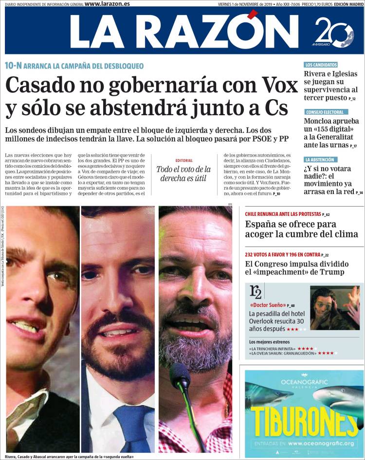 Portada de La Razón (España)