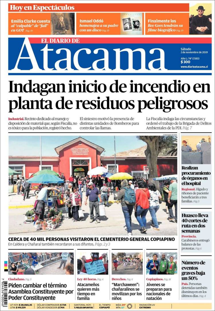 Portada de Diario de Atacama (Chile)
