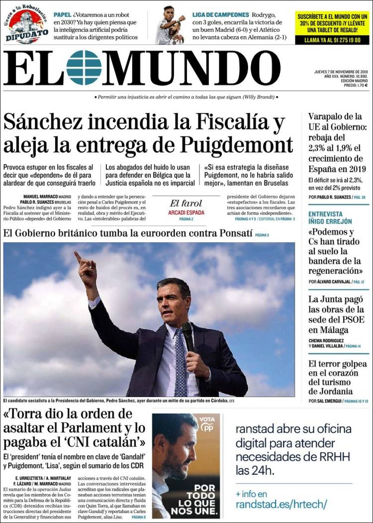 Portada de El Mundo (España)