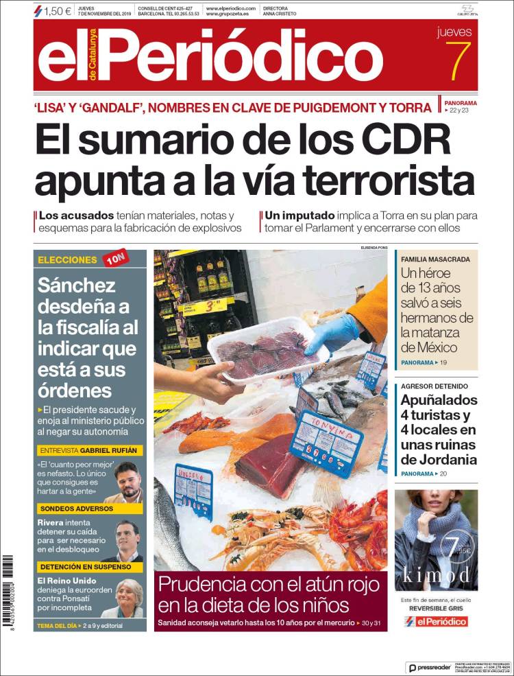 Portada de El Periódico (España)