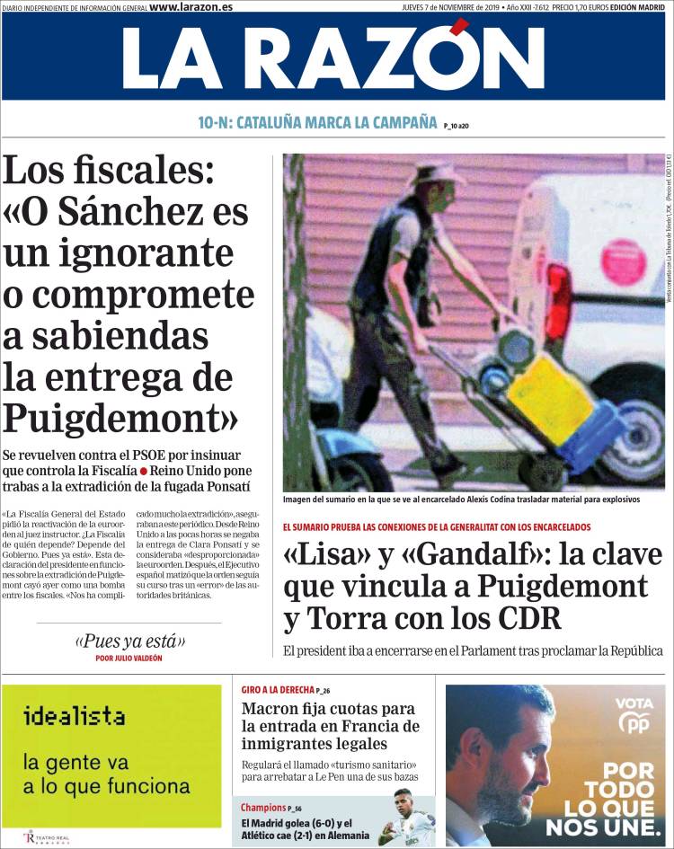 Portada de La Razón (España)