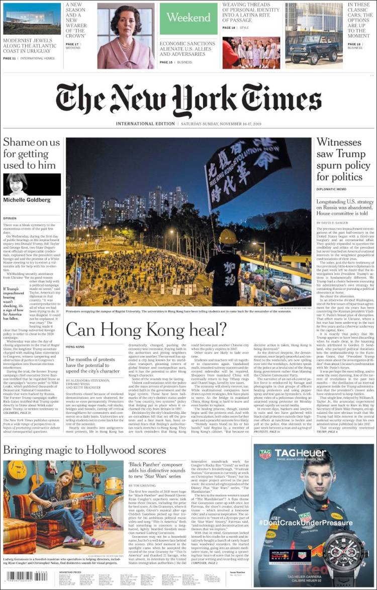 Portada de International New York Times (Europa)