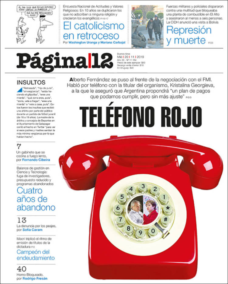 Portada de Página/12 (Argentina)