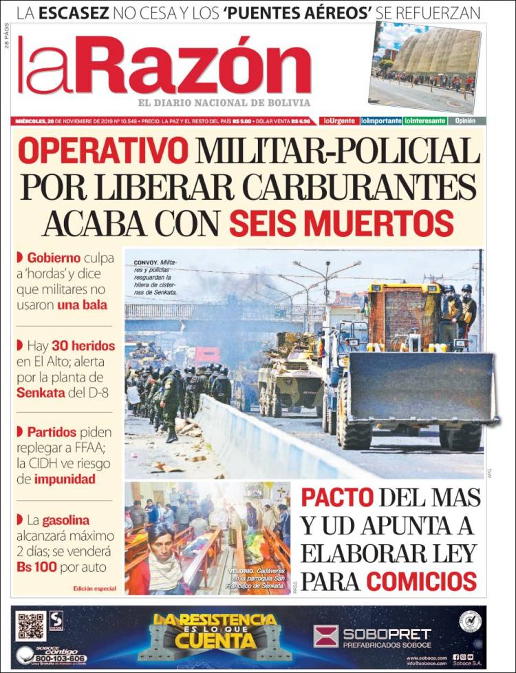 Periódico La Razón Bolivia Periódicos De Bolivia Edición De