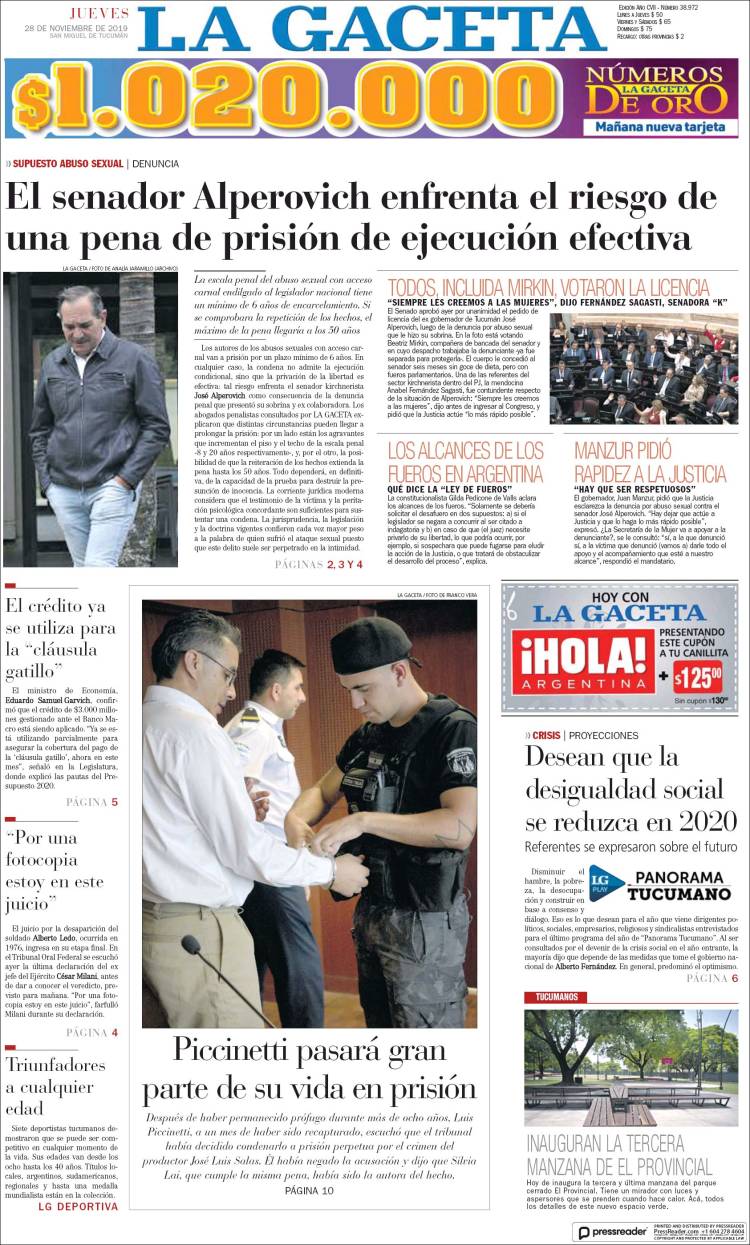 Portada de La Gaceta (Argentina)