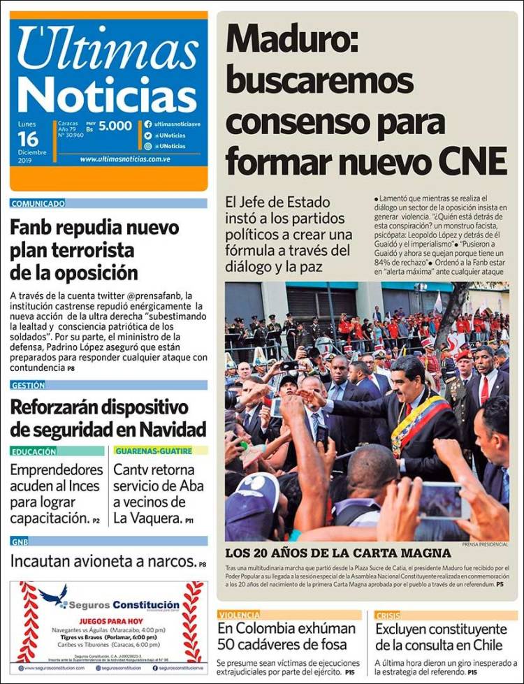 Periódico Últimas Noticias (Venezuela). Periódicos de Venezuela. Toda