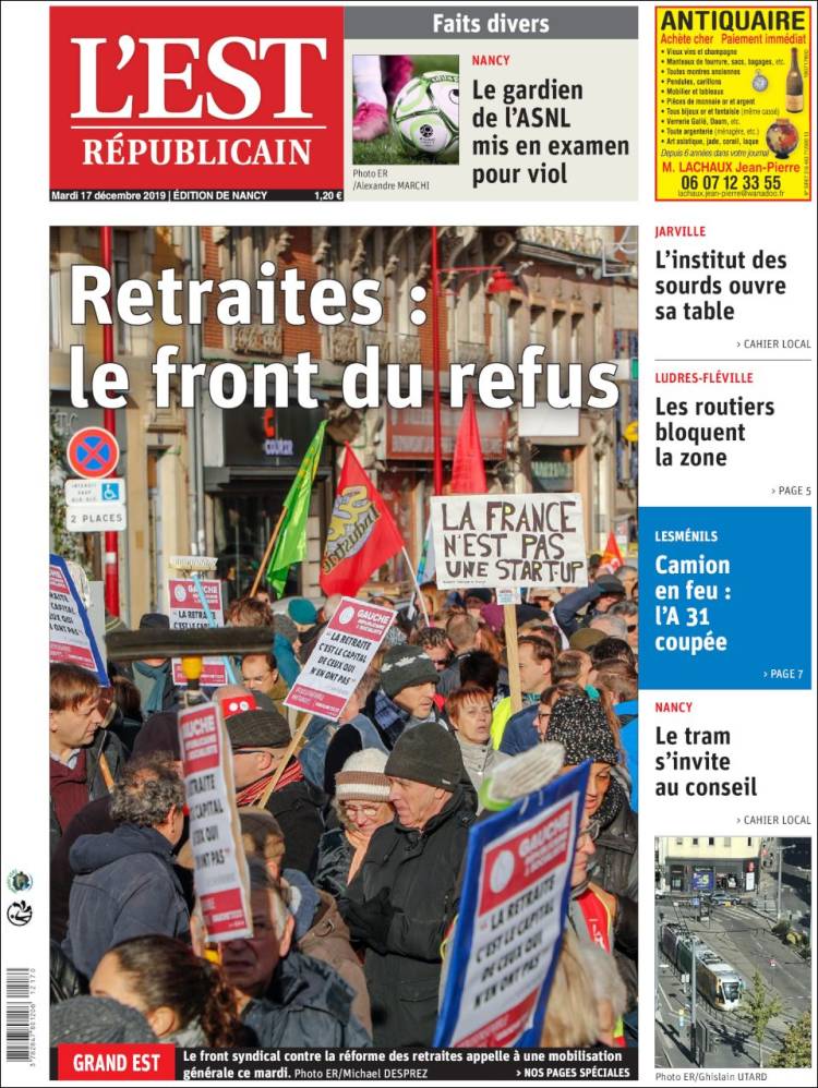 Portada de L'Est Republicain (Francia)