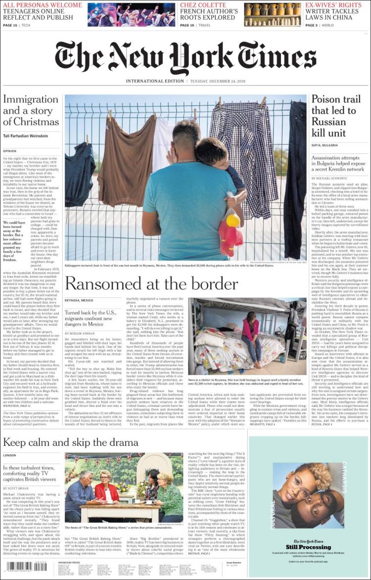 Portada de International New York Times (Europa)