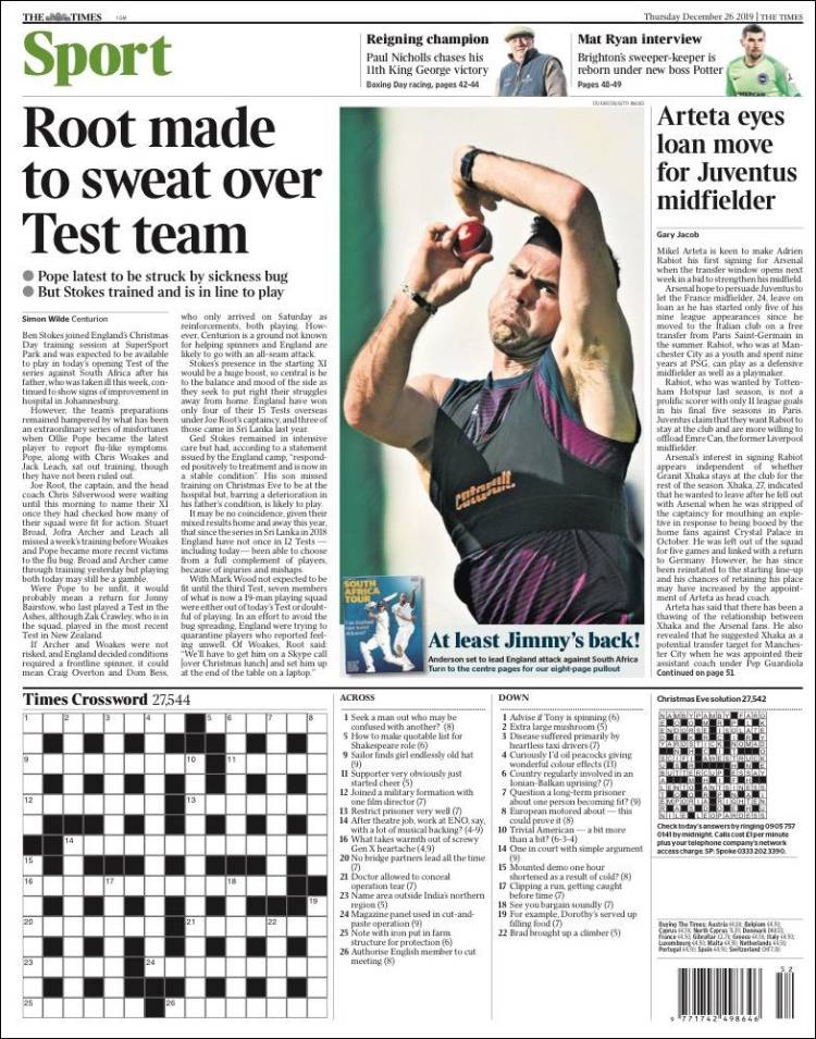 Portada de The Times Sport (Reino Unido)