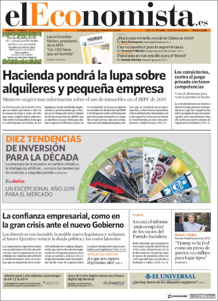 Portada de El Economista (España)