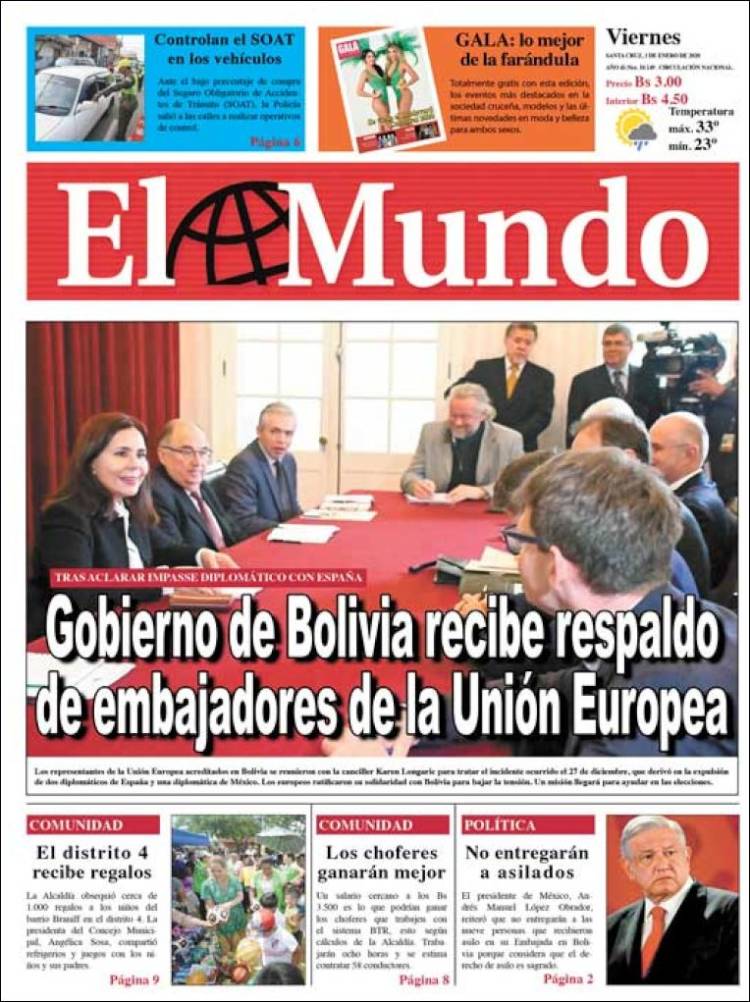 Portada de El Mundo (Bolivia)