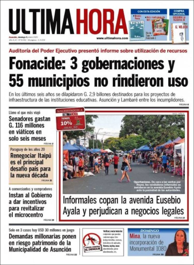 Portada de Última Hora (Paraguay)