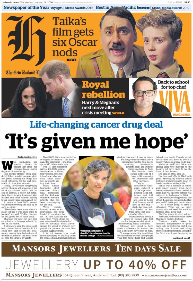 Portada de The New Zealand Herald (Nueva Zelanda)