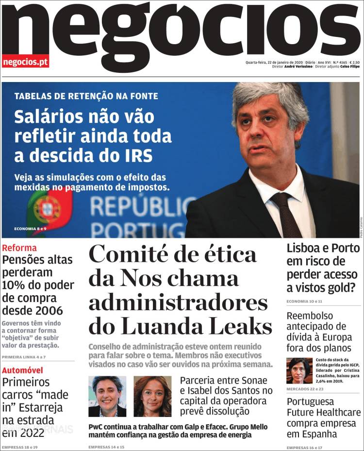 Portada de Jornal de Negócios (Portugal)