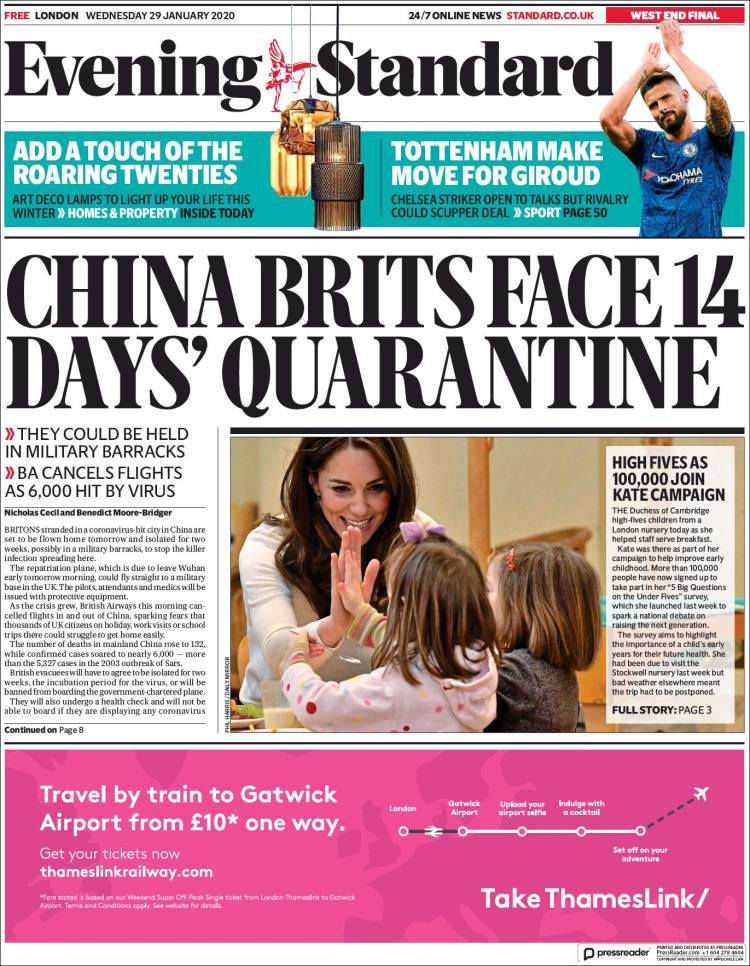 Portada de Evening Standard (Reino Unido)