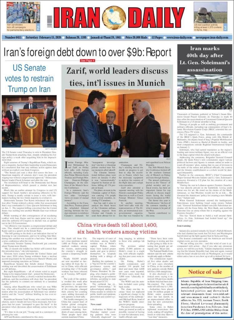 Portada de Iran Daily (Irán)
