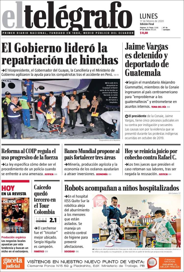 Periódico El Telégrafo Ecuador Periódicos De Ecuador Edición De Lunes 17 De Febrero De 2020 