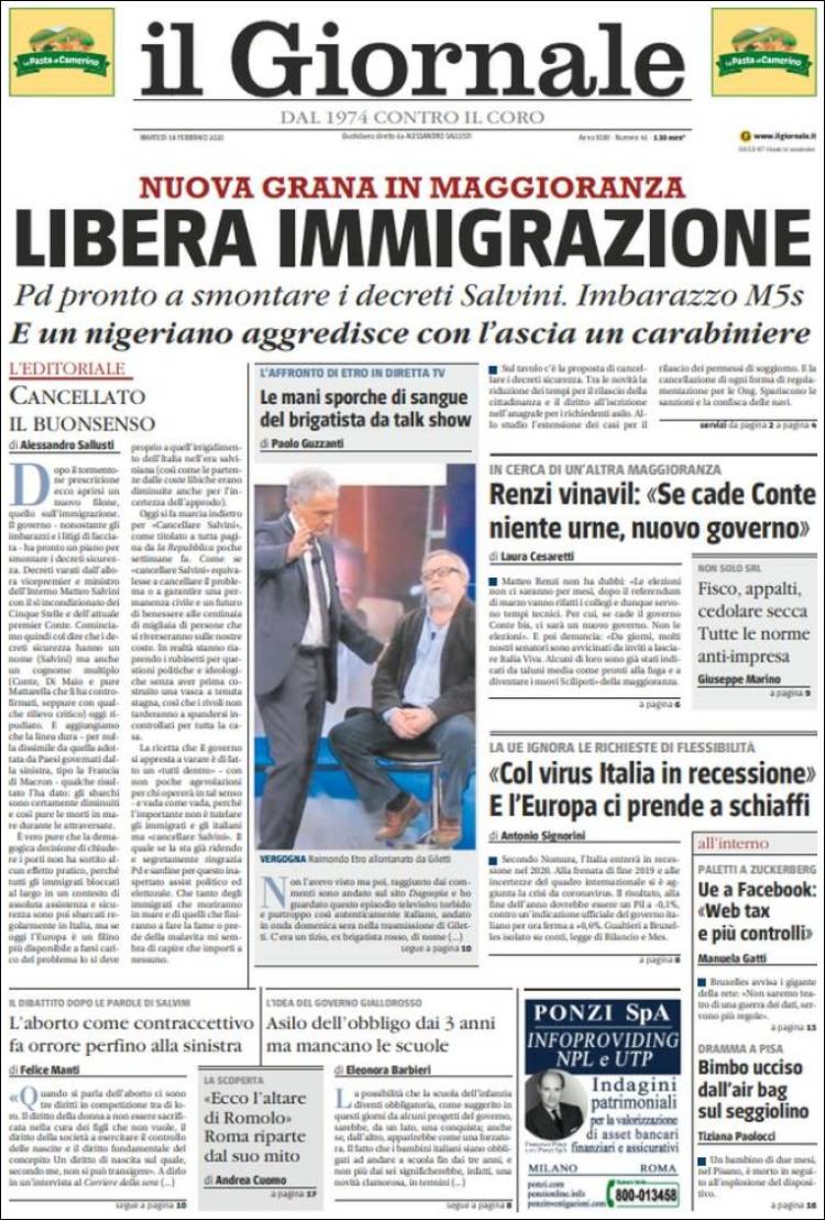 Portada de il Giornale (Italia)