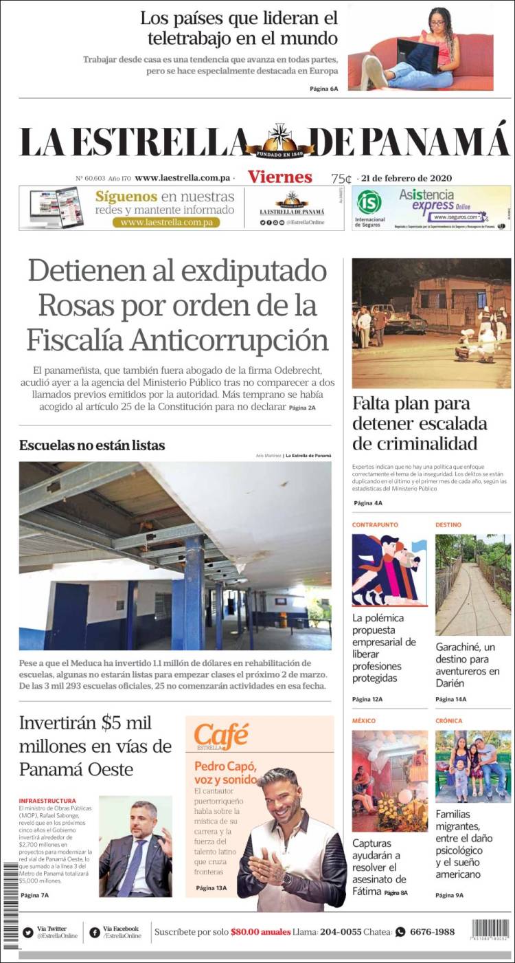 Portada de La Estrella de Panamá (Panamá)