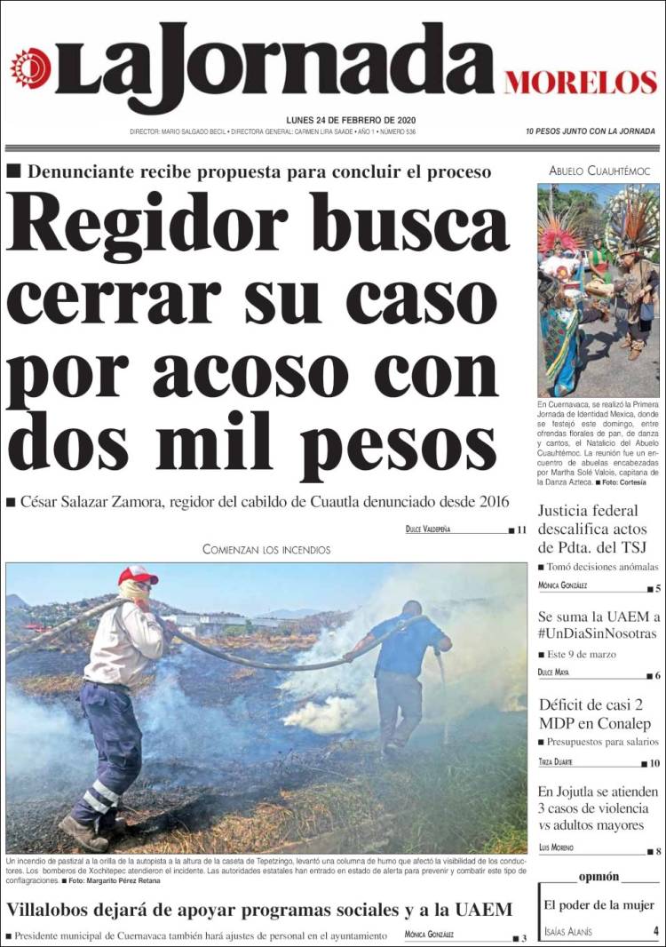 Portada de La Jornada - Morelos (México)