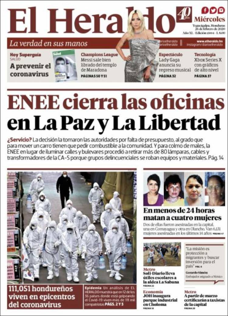 Portada de El Heraldo (Honduras)
