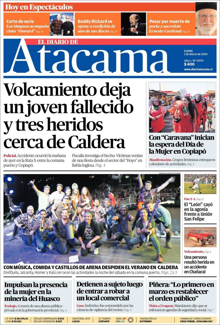Portada de Diario de Atacama (Chile)