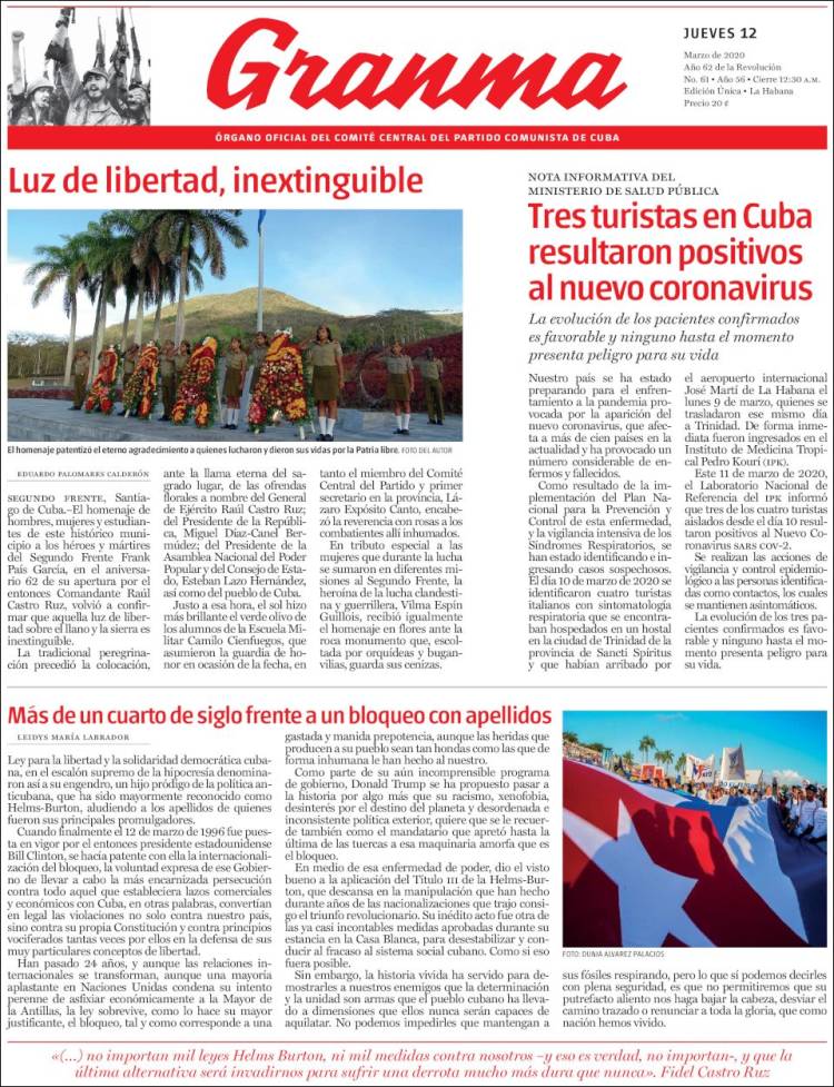 Portada de Granma (Cuba)