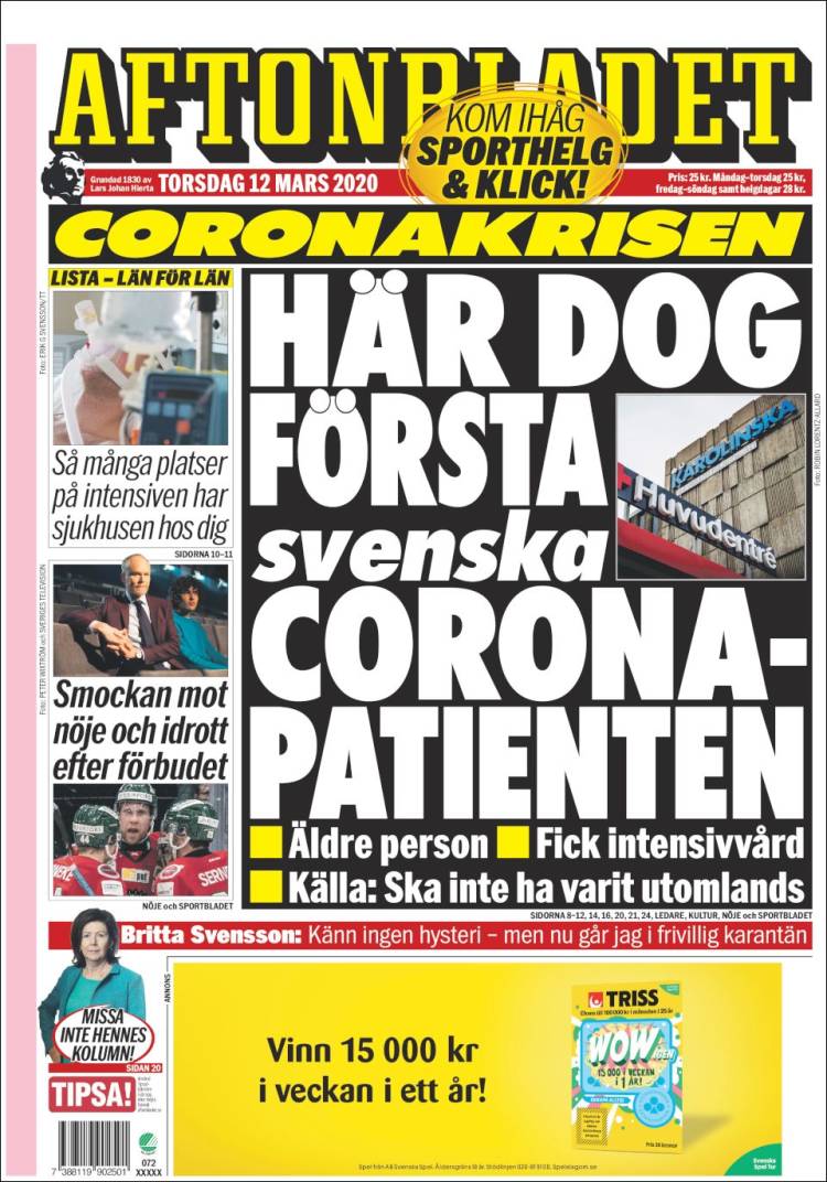 Portada de Aftonbladet (Suecia)