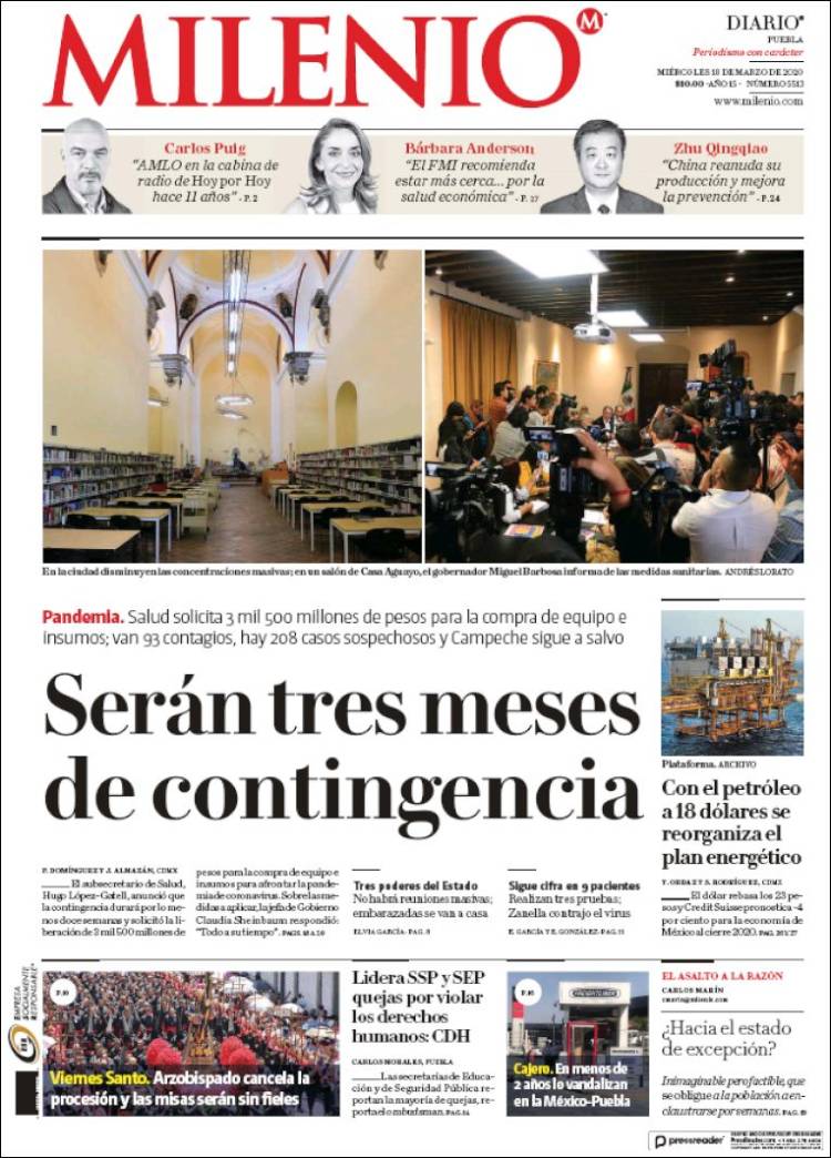 Portada de Milenio de Puebla (México)