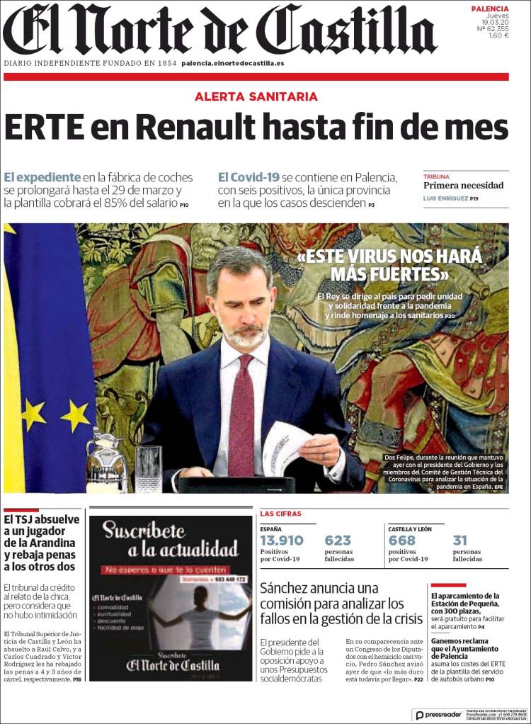 Portada de Norte de Castilla - Palencia (España)