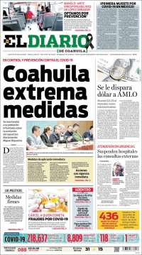 Portada de El Diario de Coahuila (México)