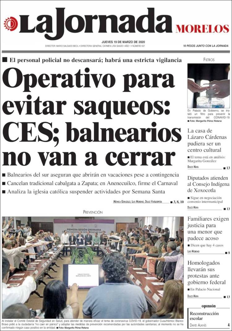 Portada de La Jornada - Morelos (México)