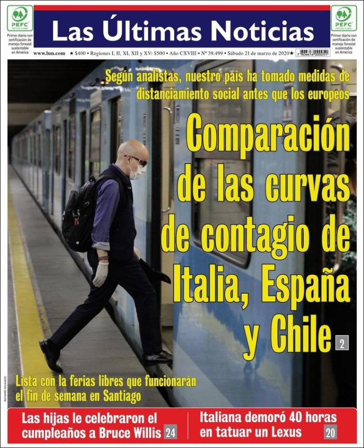 Portada de Las Últimas Noticias (Chili)