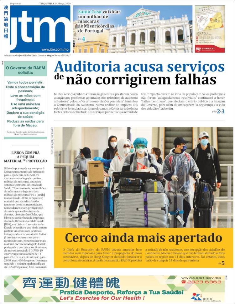 Portada de Jornal Tribuna de Macau (China)