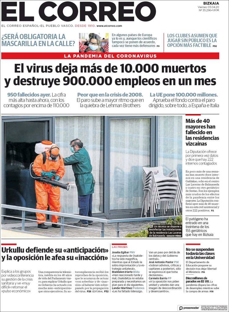 Portada de El Correo (España)