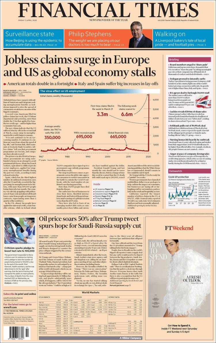 Portada de Financial Times (Reino Unido)